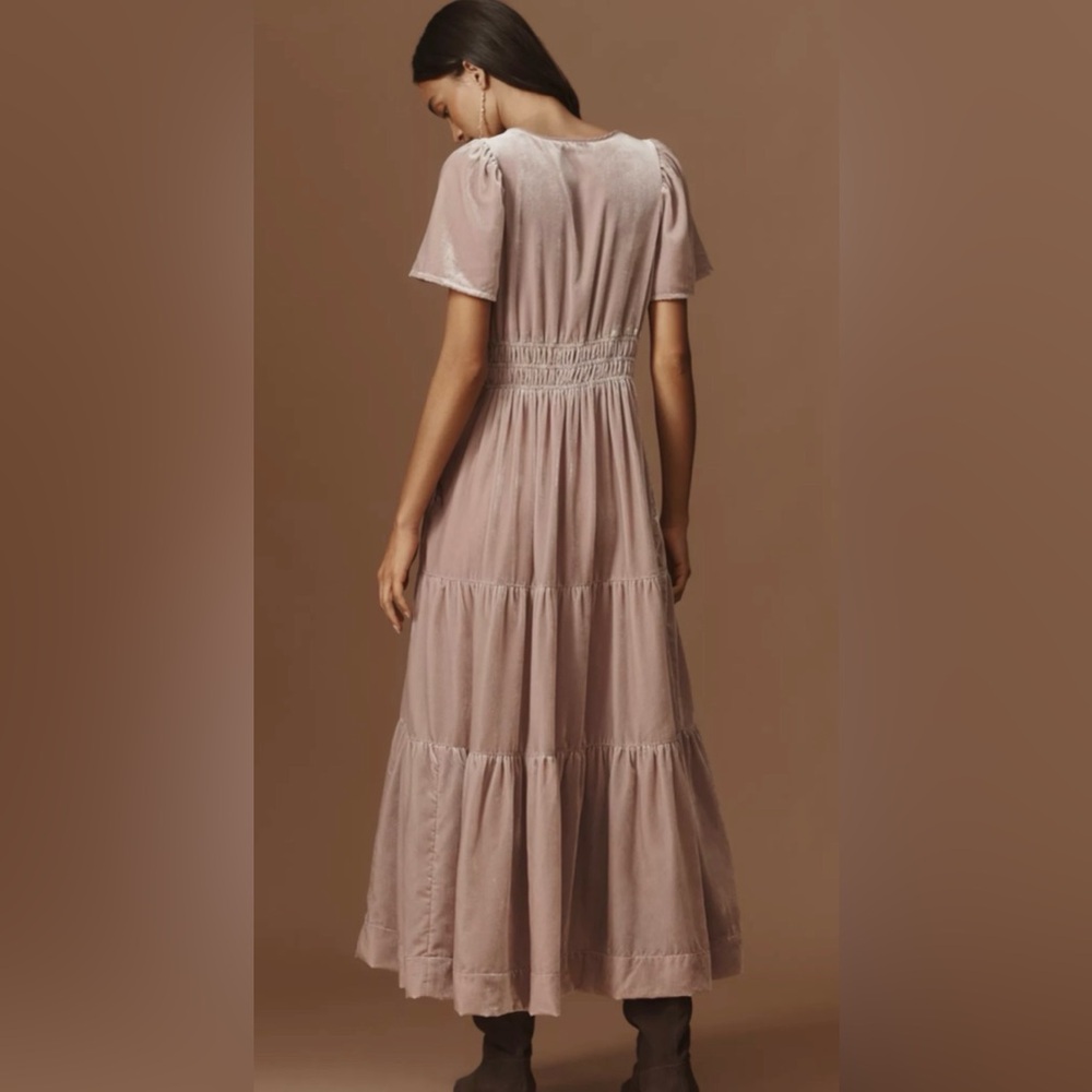 🌺 Anthropologie The Somerset Maxi Dress Velvet Edition in Lavender, blush, large - Picture 2 of 10